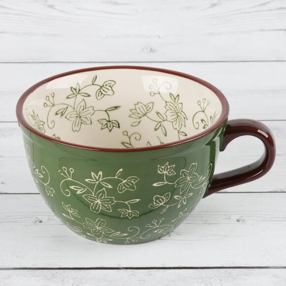 Temp-Tations Floral Lace Green 24 oz Soup Mug with Cover & Underplate - Picture 4 of 11